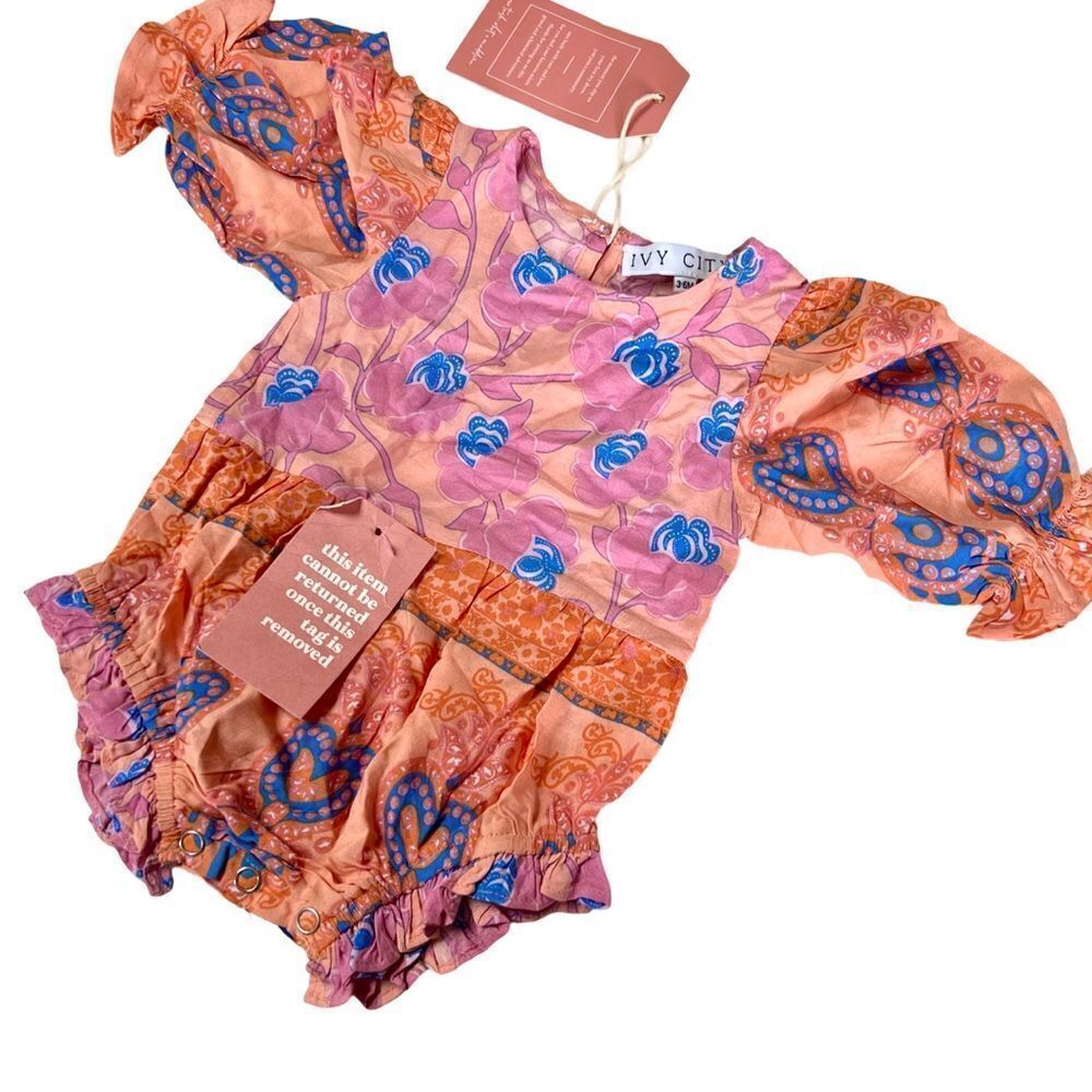 NWT Ivy City Co. Demi Grapefruit Baby Romper Size 3-6 Months